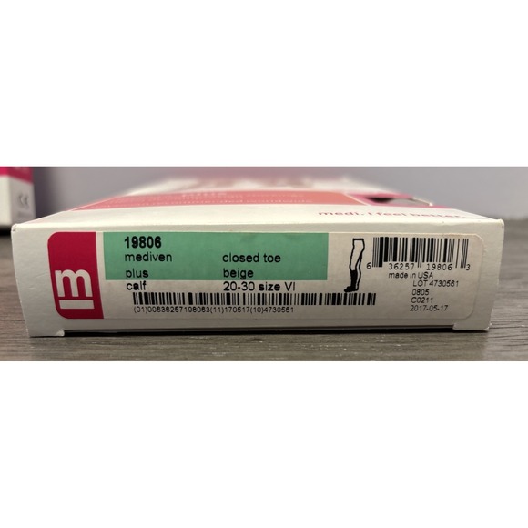 Mediven Plus Calf 20-30 Compression Stockings Size VI Beige Closed Toe 19806 New - Picture 4 of 8